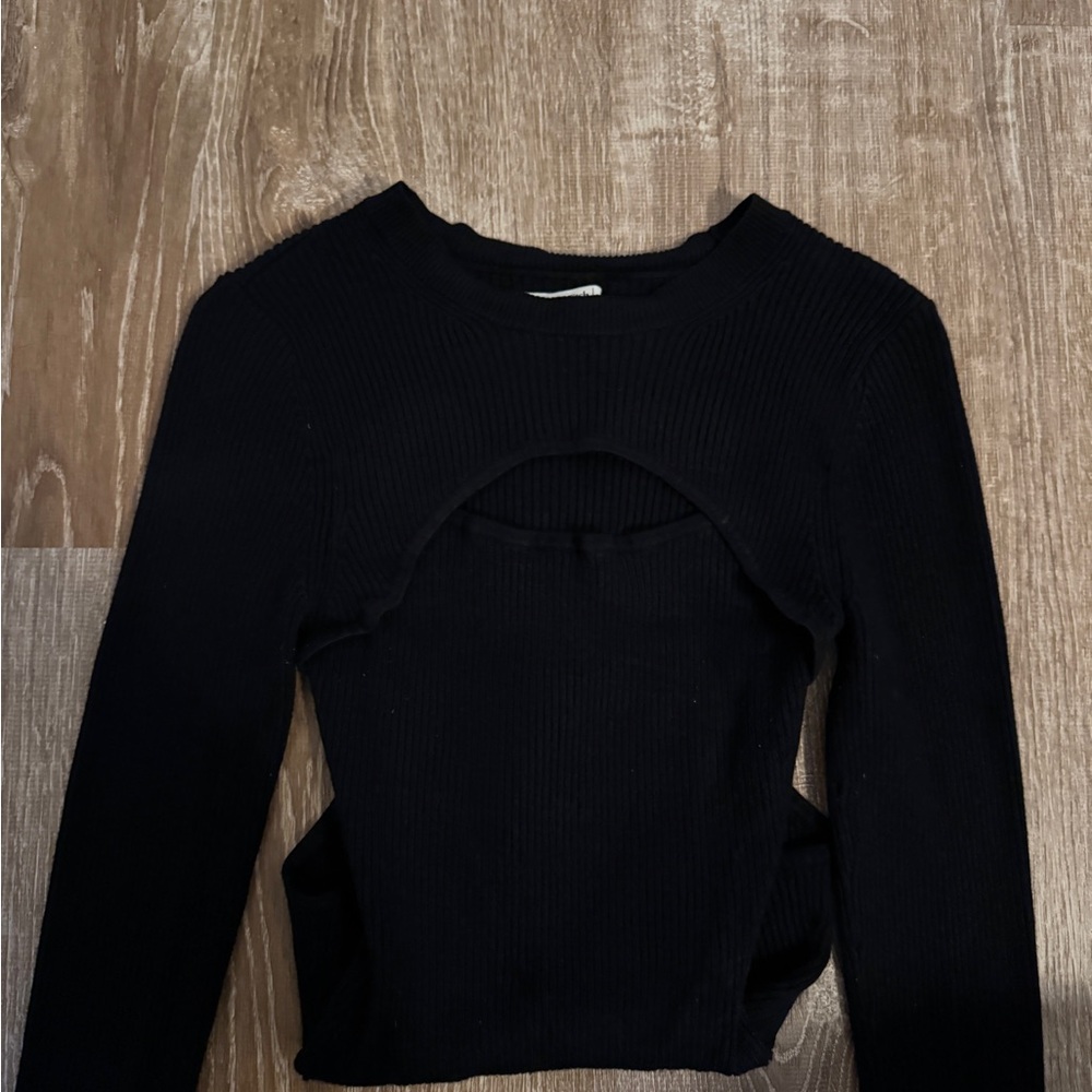 Abercrombie Black Ribbed Long Sleeve Bodysuit